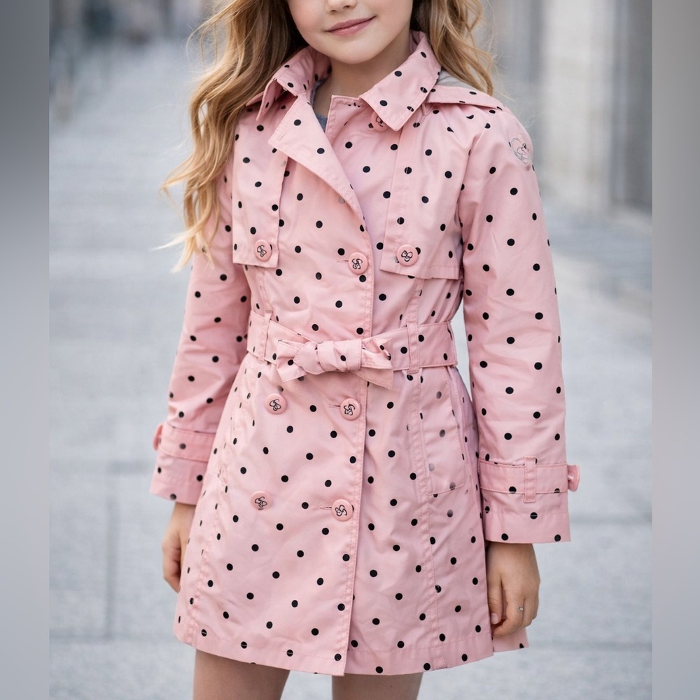 Jessica Simpson Girls Pink Polka Dot Trench Coat Size 6X | Hooded (1220)